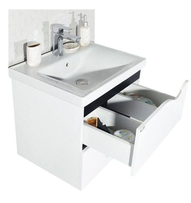 Set Baza front MDF si Lavoar seria 797, cu sertare, cadru metalic, montat, 60 cm, alb [4]