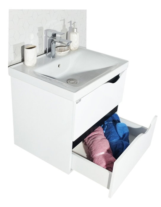 Set Baza front MDF si Lavoar seria 797, cu sertare, cadru metalic, montat, 60 cm, alb [5]