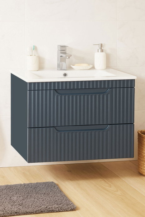 Set Baza front MDF si Lavoar seria 033, suspendata, cu sertare, montat, 70 cm, antracit