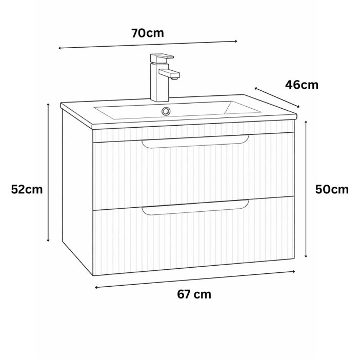 Set Baza front MDF si Lavoar seria 033, suspendata, cu sertare, montat, 70 cm, crem [3]