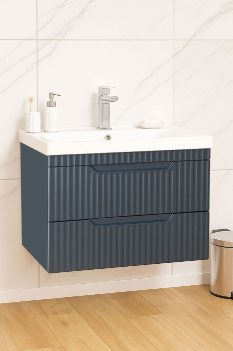 Set Baza front MDF si Lavoar seria 733, suspendata, cu sertare, montat, 70 cm, antracit