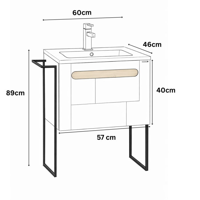 Set Baza front MDF si Lavoar seria 032, cu sertar, cadru metalic, montat, 60 cm, antracit + sonoma [5]