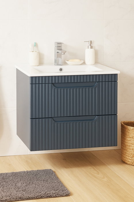 Set Baza front MDF si Lavoar seria 033, suspendata, cu sertare, montat, 60 cm, antracit