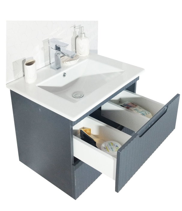 Set Baza front MDF si Lavoar seria 033, suspendata, cu sertare, montat, 80 cm, antracit [2]