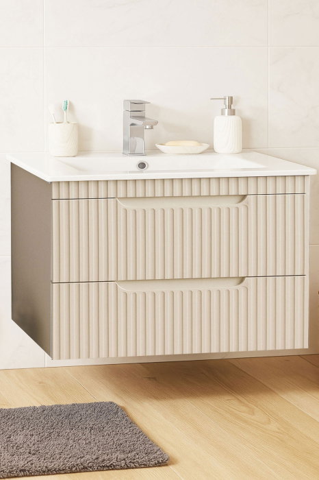 Set Baza front MDF si Lavoar seria 033, suspendata, cu sertare, montata, 80 cm, crem [1]