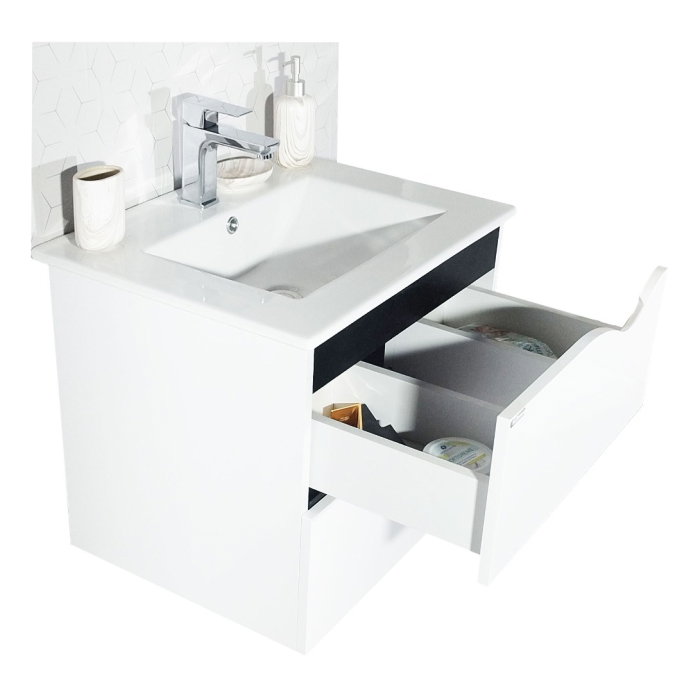 Set Baza front MDF si Lavoar seria 097, cu sertare, cadru metalic, montat, 60 cm, alb [4]