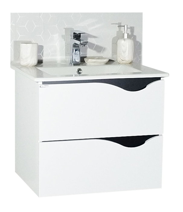 Set Baza front MDF si Lavoar seria 097, cu sertare, cadru metalic, montat, 60 cm, alb [3]