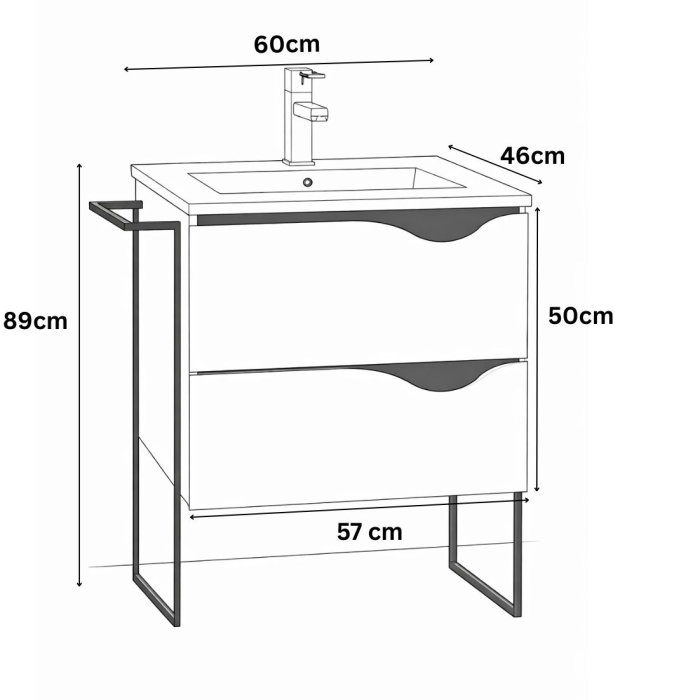Set Baza front MDF si Lavoar seria 097, cu sertare, cadru metalic, montat, 60 cm, alb [6]