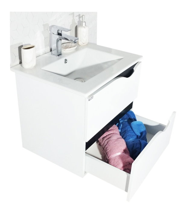 Set Baza front MDF si Lavoar seria 097, suspendata, cu sertare, montat, 60 cm, alb [4]