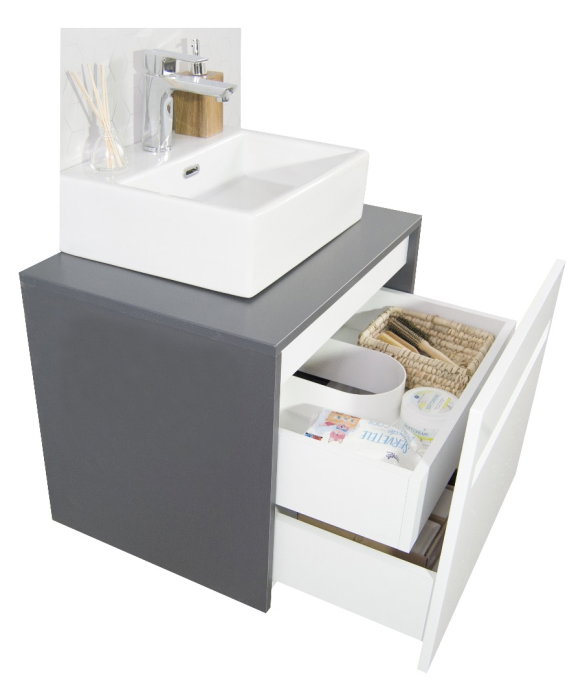 Set Baza front MDF si Lavoar seria 401, cu sertare, cadru metalic, montat, 60 cm, antracit [6]