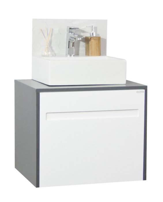 Set Baza front MDF si Lavoar seria 401, cu sertare, cadru metalic, montat, 60 cm, antracit [3]