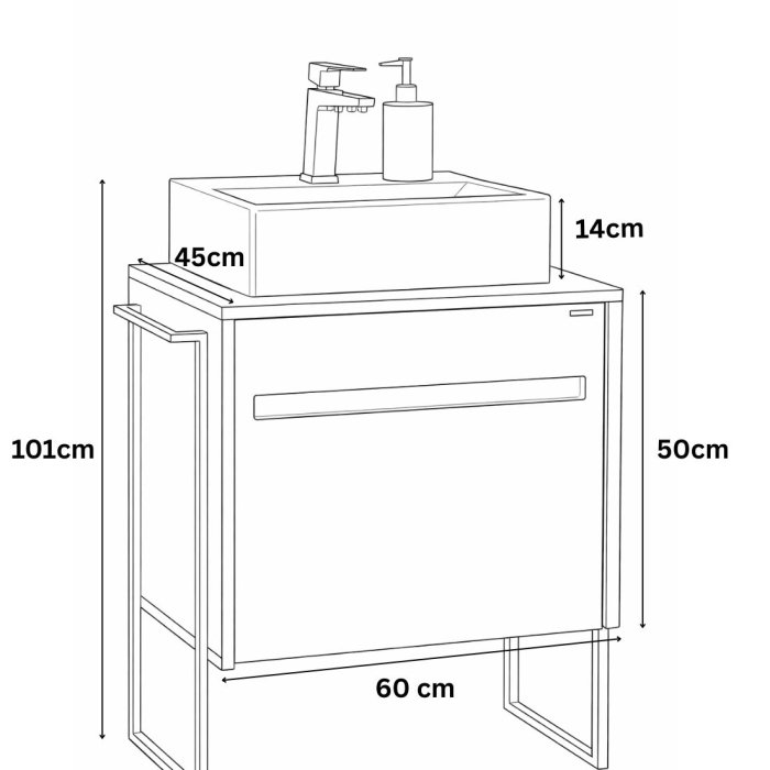 Set Baza front MDF si Lavoar seria 401, cu sertare, cadru metalic, montat, 60 cm, antracit [7]