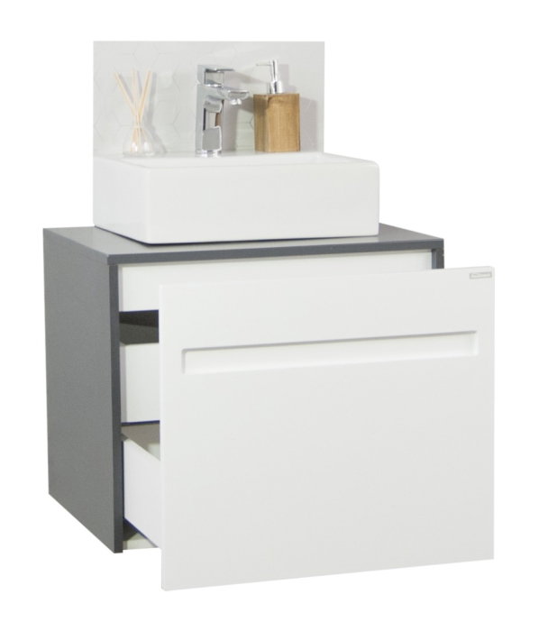 Set Baza front MDF si Lavoar seria 401, cu sertare, cadru metalic, montat, 60 cm, antracit [4]