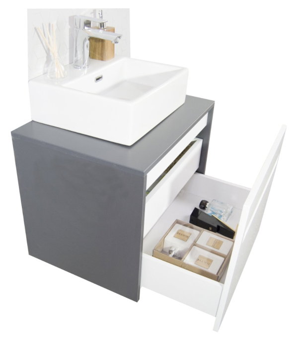 Set Baza front MDF si Lavoar seria 401, cu sertare, cadru metalic, montat, 60 cm, antracit [5]