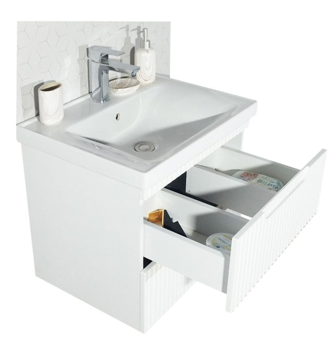 Set Baza front MDF si Lavoar seria 733, suspendata, cu sertare, montat, 60 cm, alb rustic [3]