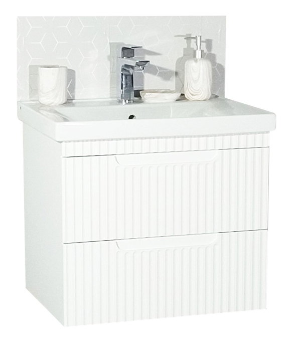 Set Baza front MDF si Lavoar seria 733, suspendata, cu sertare, montat, 60 cm, alb rustic [2]