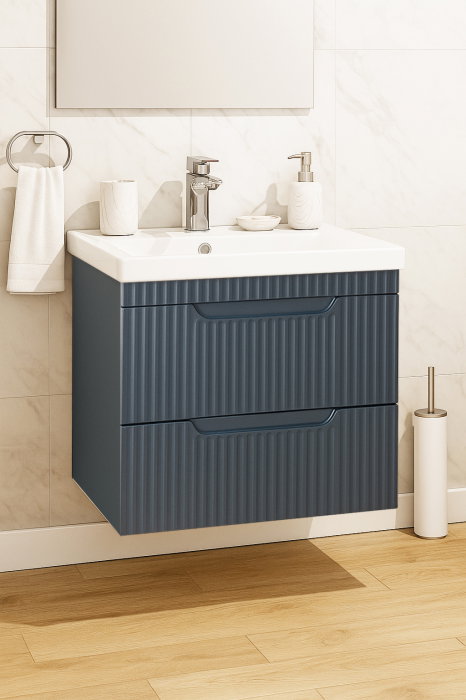 Set Baza front MDF si Lavoar seria 733, suspendata, cu sertare, montat, 60 cm, antracit