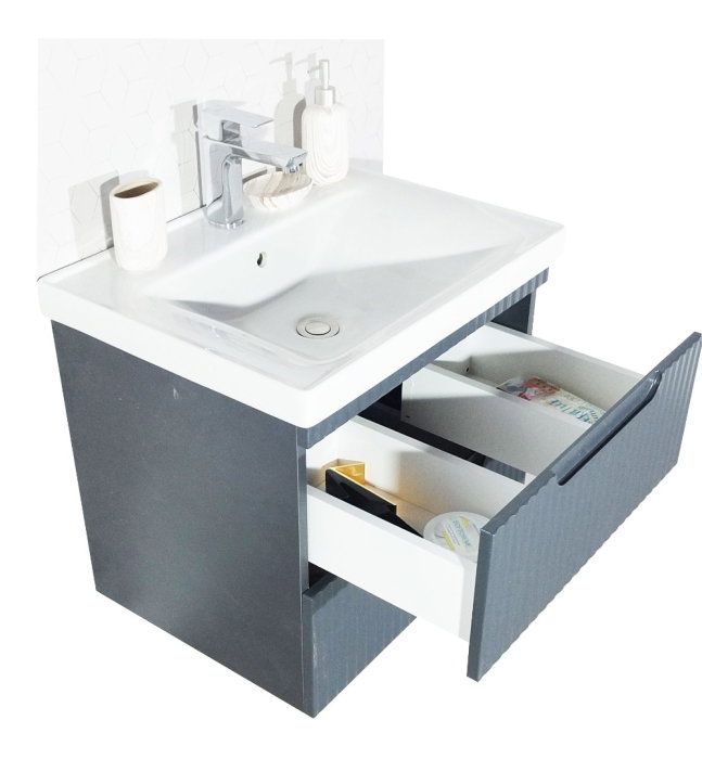 Set Baza front MDF si Lavoar seria 733, suspendata, cu sertare, montat, 80 cm, antracit [2]