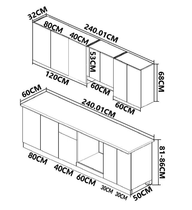 Set bucatarie SPACE 240 cm, 9 corpuri, corp cuptor, corp Jolly, blat termorezistent, fronturi MDF, antracit [3]
