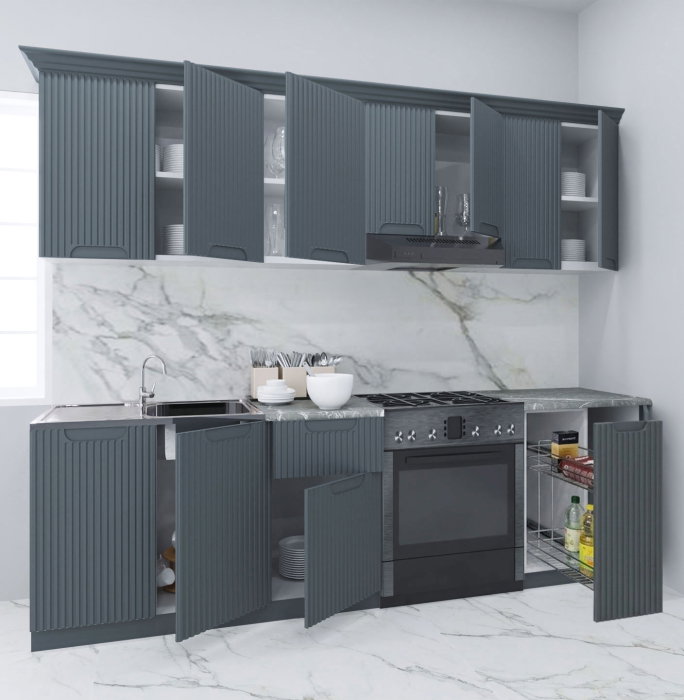 Set bucatarie SPACE 240 cm, 8 corpuri, corp Jolly, blat termorezistent, fronturi MDF, antracit [2]