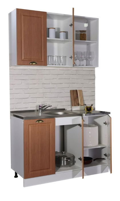 Set bucatarie SQUARE 120 cm, 2 corpuri, blat termorezistent, fronturi MDF, stejar antichizat [2]