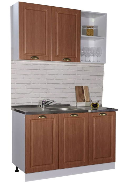 Set bucatarie SQUARE 120 cm, 2 corpuri, blat termorezistent, fronturi MDF, stejar antichizat [1]