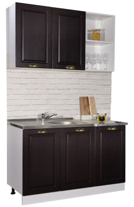 Set bucatarie SQUARE 120 cm, 2 corpuri, blat termorezistent, fronturi MDF, wenge antichizat [1]