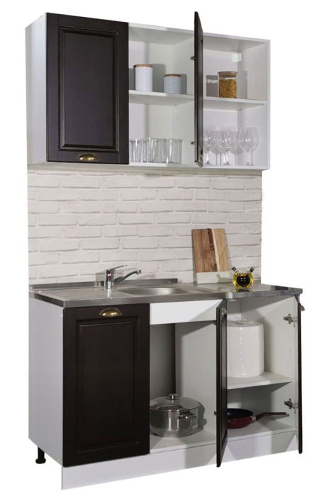 Set bucatarie SQUARE 120 cm, 2 corpuri, blat termorezistent, fronturi MDF, wenge antichizat [2]