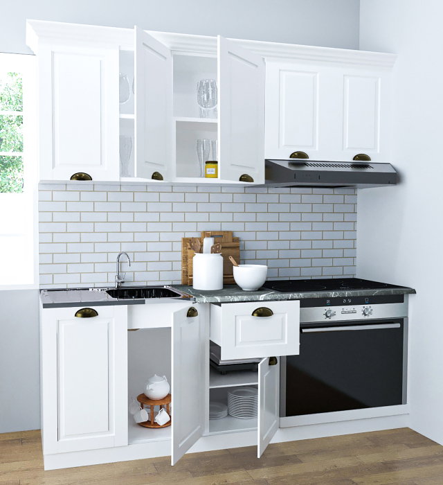 Set bucatarie SQUARE 180 cm, 6 corpuri, corp cuptor, blat termorezistent, fronturi MDF, alb rustic [2]