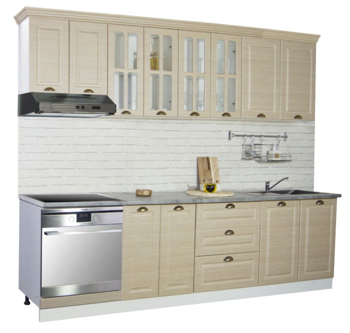 Set bucatarie SQUARE 260 cm, 8 corpuri, corp cuptor, blat termorezistent, fronturi MDF, fag [3]