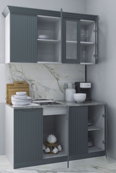 Set bucatarie SPACE 140 cm, 4 corpuri, blat termorezistent, fronturi MDF, antracit [2]