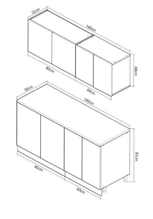 Set bucatarie SPACE 140 cm, 4 corpuri, blat termorezistent, fronturi MDF, crem [4]