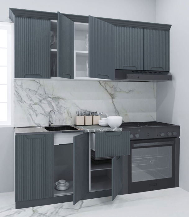 Set bucatarie SPACE 180 cm, 5 corpuri, blat termorezistent, fronturi MDF, antracit [2]