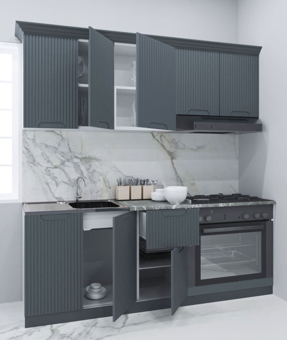 Set bucatarie SPACE 180 cm, 6 corpuri, corp cuptor, blat termorezistent, fronturi MDF, antracit [2]