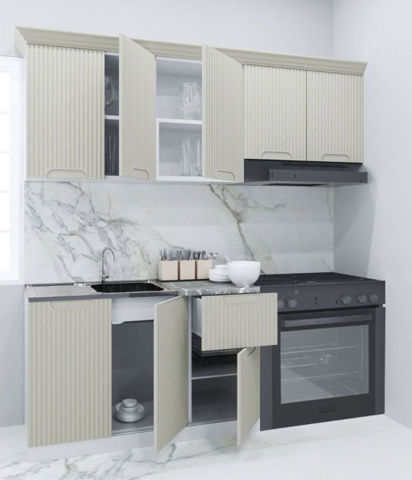 Set bucatarie SPACE 180 cm, 5 corpuri, blat termorezistent, fronturi MDF, crem [2]