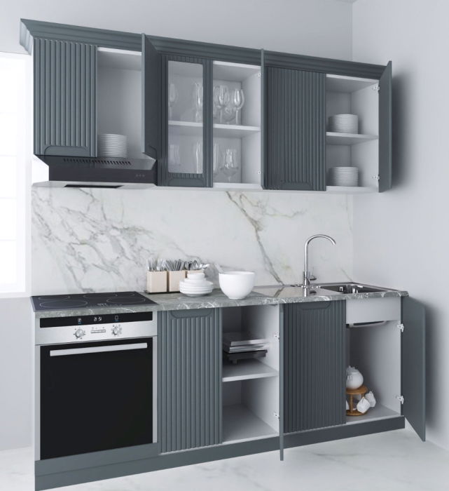 Set bucatarie SPACE 200 cm, 6 corpuri, corp cuptor, blat termorezistent, fronturi MDF, antracit [2]