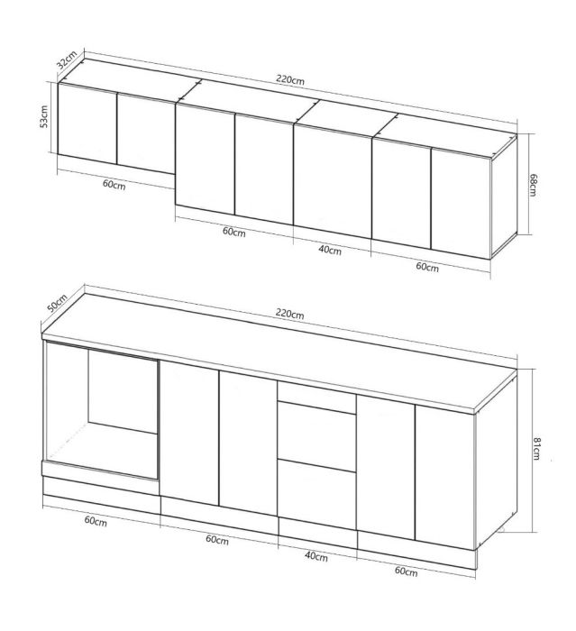 Set bucatarie SPACE 220 cm, 8 corpuri, corp cuptor, cu sertare, blat termorezistent, fronturi MDF, crem [4]