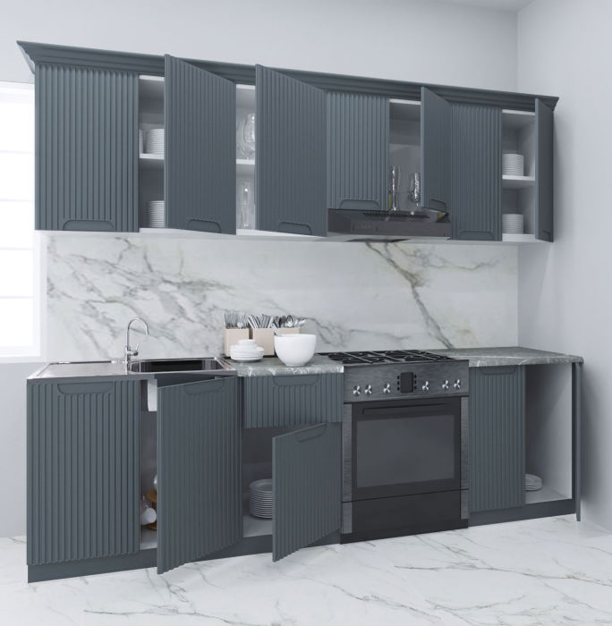Set bucatarie SPACE 240 cm, 7 corpuri, blat termorezistent, fronturi MDF, antracit [2]