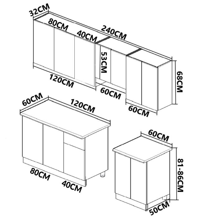 Set bucatarie SPACE 240 cm, 7 corpuri, blat termorezistent, fronturi MDF, antracit [4]