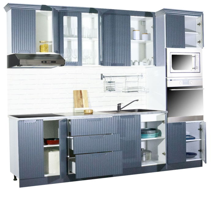 Set bucatarie SPACE 260 cm, 7 corpuri, corp cuptor + microunde, blat termorezistent, fronturi MDF, antracit [5]