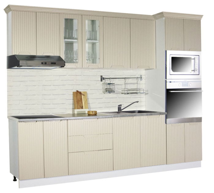 Set bucatarie SPACE 260 cm, 7 corpuri, corp cuptor + microunde, blat termorezistent, fronturi MDF, crem [4]