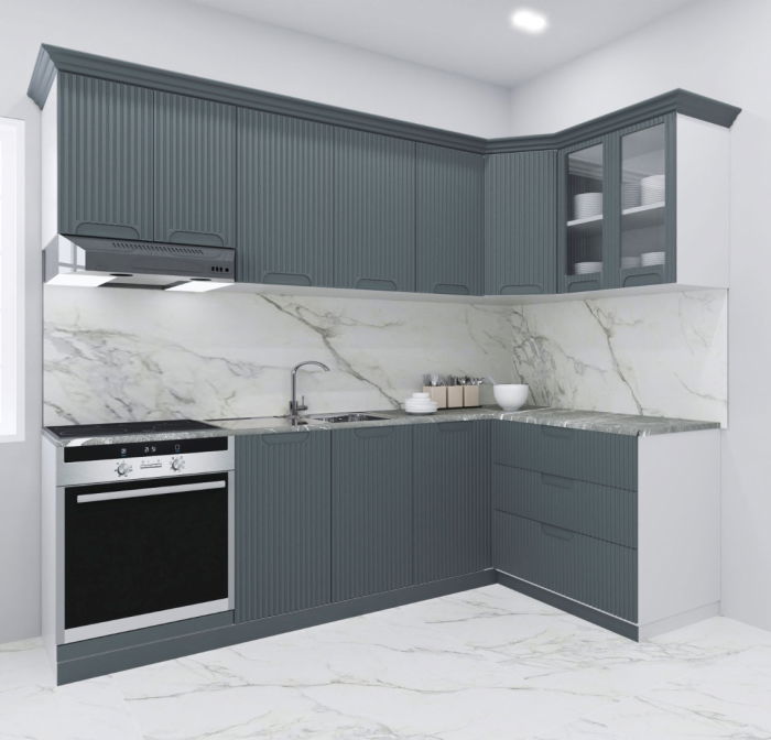 Set bucatarie SPACE COLT 240x140 cm, 9 corpuri, blat termorezistent, fronturi MDF, antracit [1]