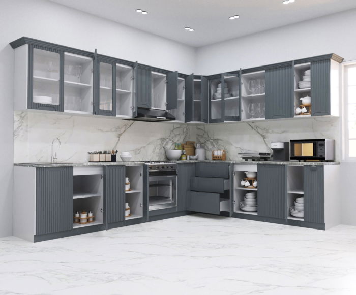 Set bucatarie SPACE COLT 300x250 cm, 15 corpuri, blat termorezistent, fronturi MDF, antracit [2]