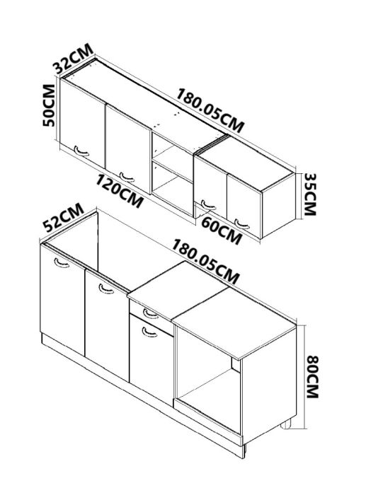 Set bucatarie SARONA 180 cm, 4 corpuri, corp cuptor, cu sertar, blat PAL, sonoma+antracit [3]