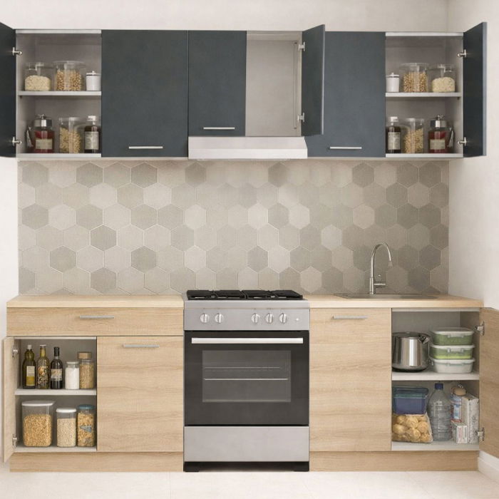 Set bucatarie GERMANIA 220 cm, 5 corpuri, 1 sertar, blat gros, sonoma + antracit [2]