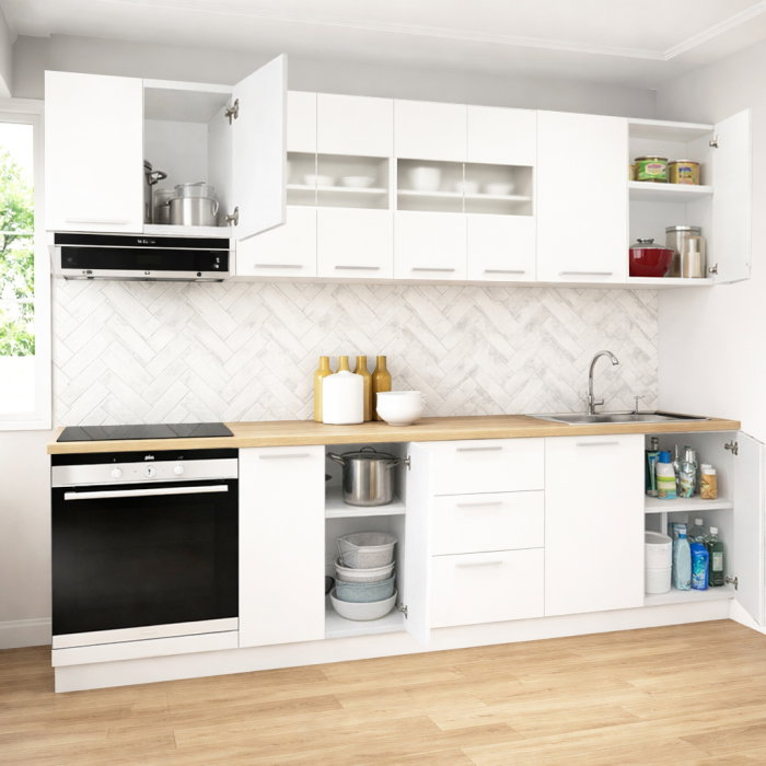 Set bucatarie GERMANIA 260 cm, 8 corpuri, corp cuptor, 3 sertare, blat gros, alb [2]