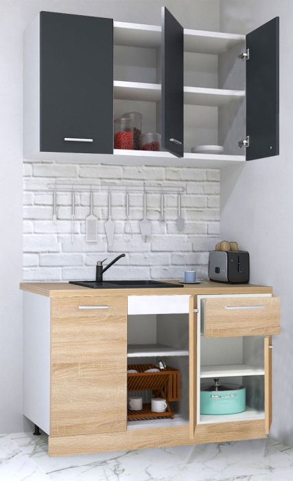 Set bucatarie GERMANIA 120 cm, 4 corpuri, 1 sertar, blat gros, sonoma + antracit [2]