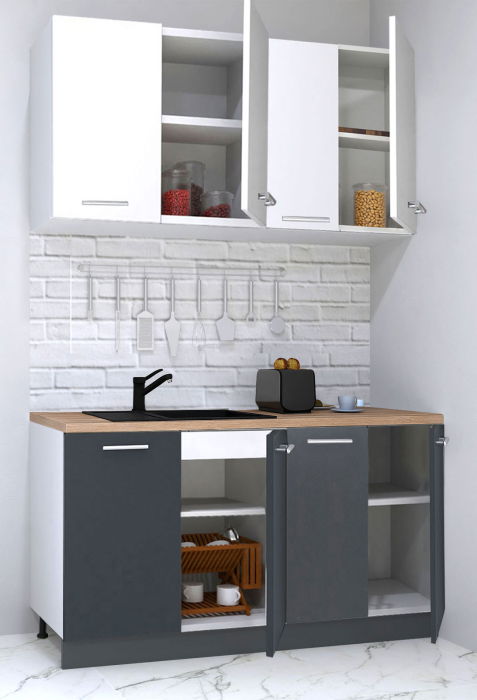 Set bucatarie GERMANIA 140 cm, 4 corpuri, blat gros, antracit + alb [2]