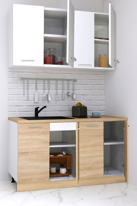 Set bucatarie GERMANIA 140 cm, 4 corpuri, blat gros, sonoma + alb [2]