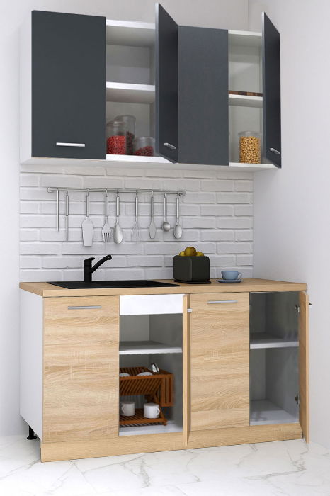 Set bucatarie GERMANIA 140 cm, 4 corpuri, blat gros, sonoma + antracit [2]